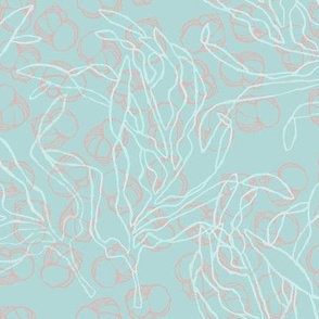Aqua Periwinkle Background with Shells and White Kelp