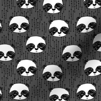 panda // charcoal grey panda face cute scandi nursery fabric cute panda design