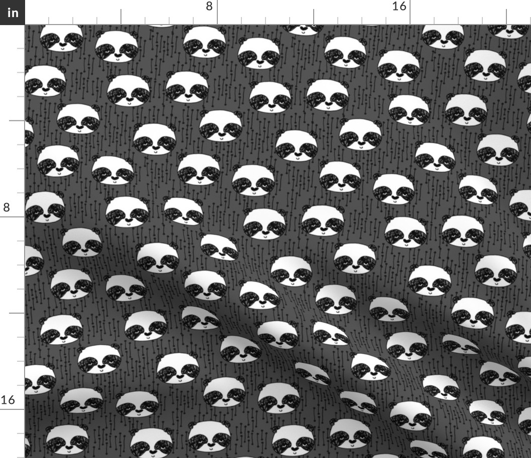 panda // charcoal grey panda face cute scandi nursery fabric cute panda design