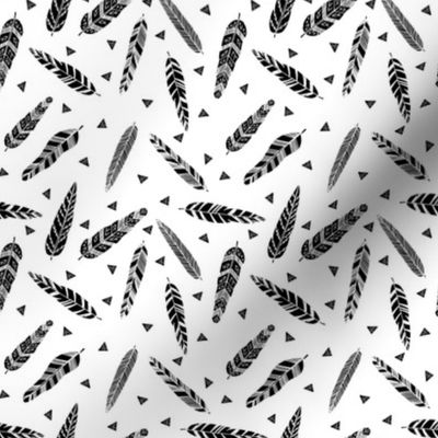 Inky Feathers fabric //- White and Black (Smaller Size) by Andrea Lauren