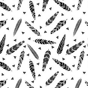 Inky Feathers fabric //- White and Black (Smaller Size) by Andrea Lauren