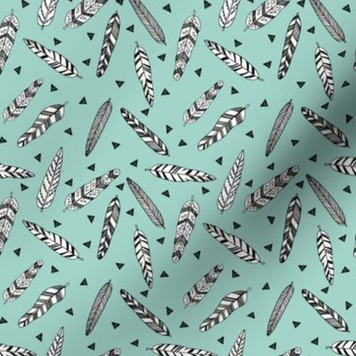 Inky Feathers fabric //- Pale Turquoise (Smaller Size) by Andrea Lauren