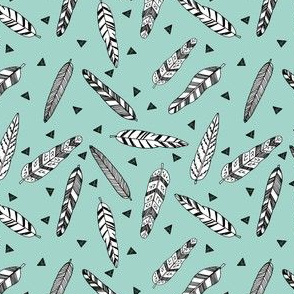 Inky Feathers fabric //- Pale Turquoise (Smaller Size) by Andrea Lauren