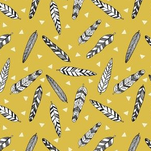 Inky Feathers fabric //- Mustard (Smaller Version) by Andrea Lauren 