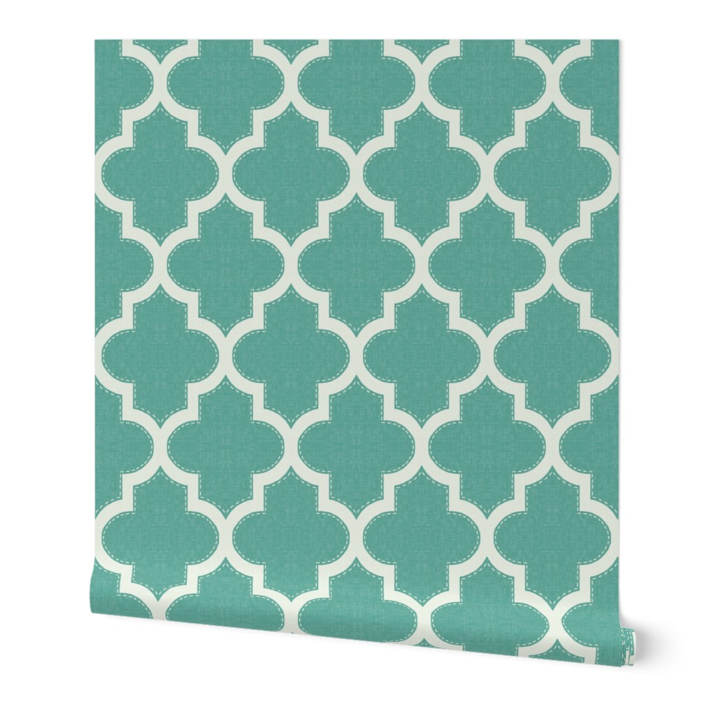 Stitched Quatrefoil in Teal Linen