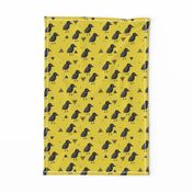 Cute colorful mustard blackbird birds illustration print and geometric details