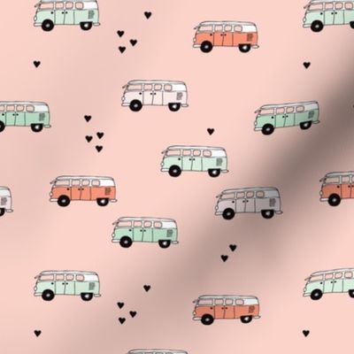 Cute summer camper van bus camping trip illustration hippie love for girls