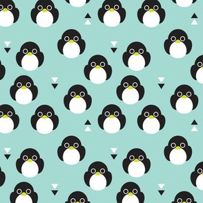Adorable mint blue baby penguin birds with geometric detailing for kids