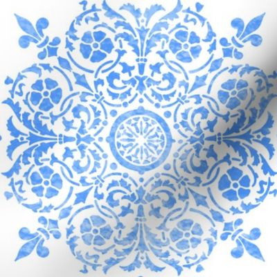 Seville Damask in watercolor Delft