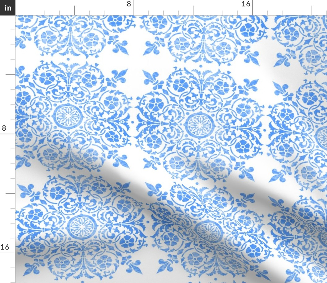 Seville Damask in watercolor Delft