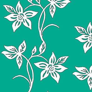 Batik flower-large-repeat-300-white-green-outline