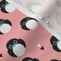 Adorable pink baby penguin birds with geometric detailing for girls