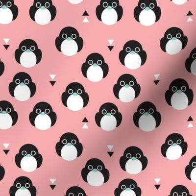 Adorable pink baby penguin birds with geometric detailing for girls