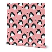 Adorable pink baby penguin birds with geometric detailing for girls