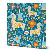 Lovely Llamas - Medium Scale Blue & Orange