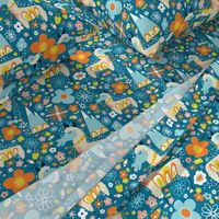 Lovely Llamas - Medium Scale Blue & Orange