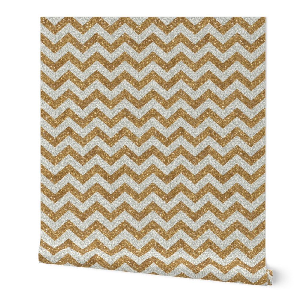 Glitter Chevron Silver and Gold