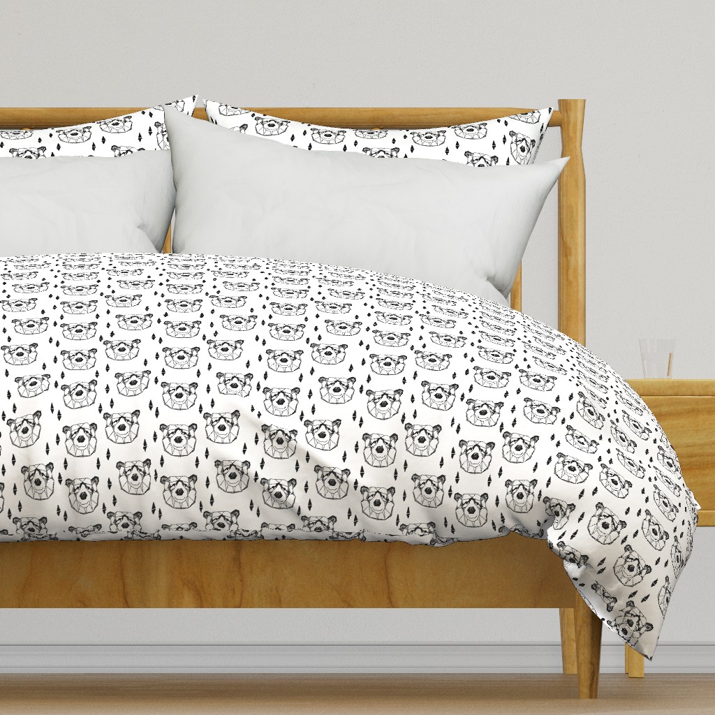 bear head // geometric bw bear head black and white geo bear head bear fabric