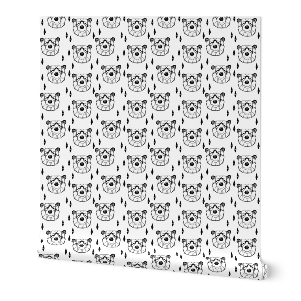 bear head // geometric bw bear head black and white geo bear head bear fabric