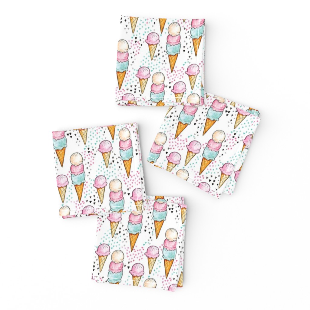 Pink Ice Cream SMALL // trendy, modern, watercolor, summer, sweet, girl, mint, cone, tamara arcilla, tamara_arcilla