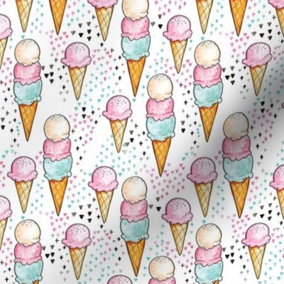 Pink Ice Cream SMALL // trendy, modern, watercolor, summer, sweet, girl, mint, cone, tamara arcilla, tamara_arcilla