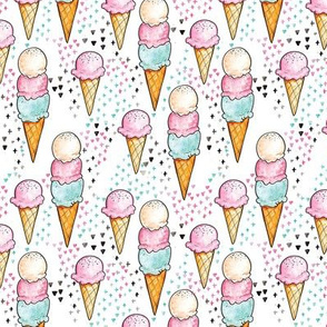 Pink Ice Cream SMALL // trendy, modern, watercolor, summer, sweet, girl, mint, cone, tamara arcilla, tamara_arcilla