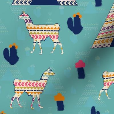 Llamas on blue