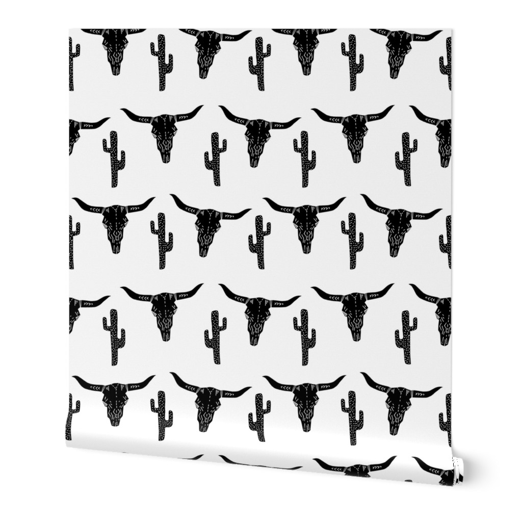 longhorn skull // black and white southwest cactus kids nursery trendy skulls