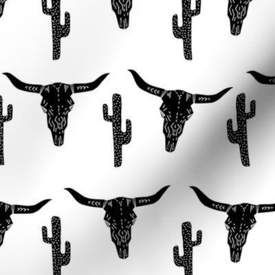 longhorn skull // black and white southwest cactus kids nursery trendy skulls
