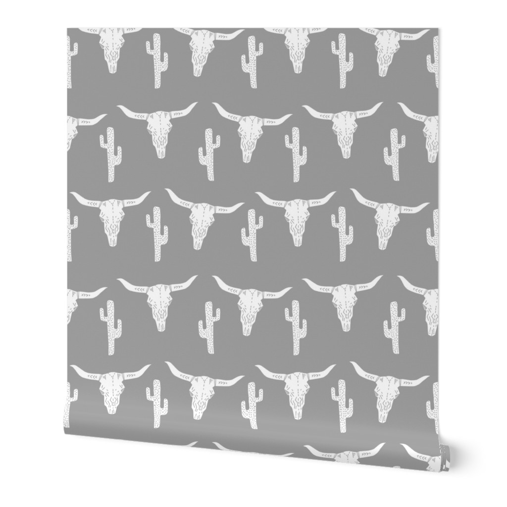 longhorn skull grey // kids nursery baby cactus southwest skull 