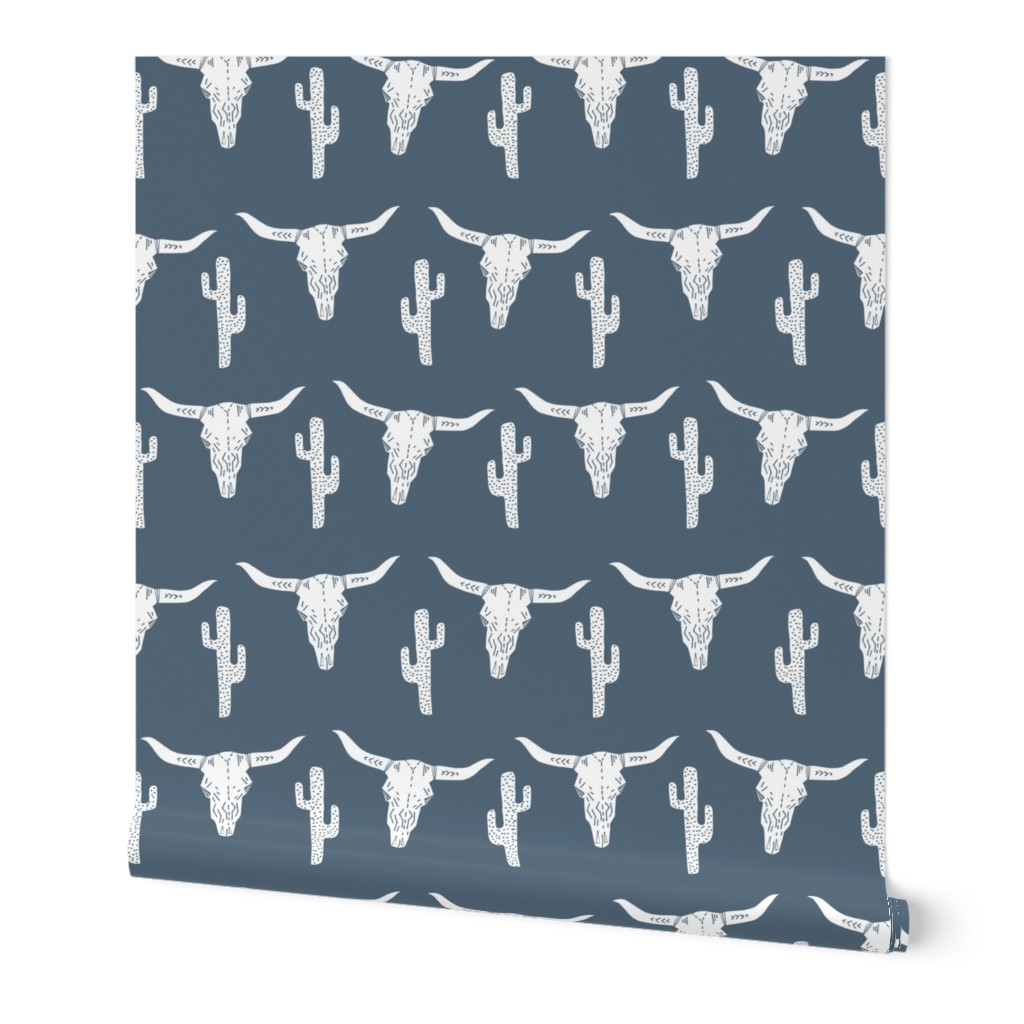 longhorn skull // skull southwest cactus blue kids boys nursery baby