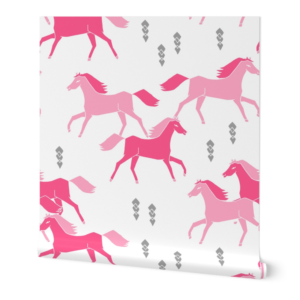 horses fabric // pink running horses kids cowgirl sweet pink pastel horse