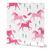 horses fabric // pink running horses kids cowgirl sweet pink pastel horse