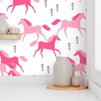 horses fabric // pink running horses kids cowgirl sweet pink pastel horse