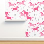 horses fabric // pink running horses kids cowgirl sweet pink pastel horse