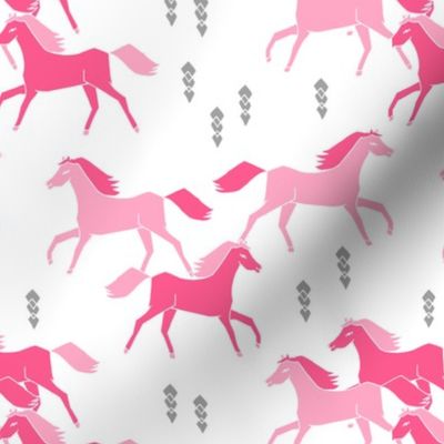 horses fabric // pink running horses kids cowgirl sweet pink pastel horse