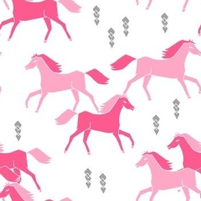 horses fabric // pink running horses kids cowgirl sweet pink pastel horse