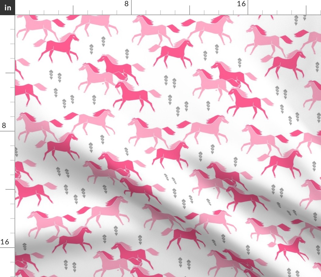 horses fabric // pink running horses kids cowgirl sweet pink pastel horse