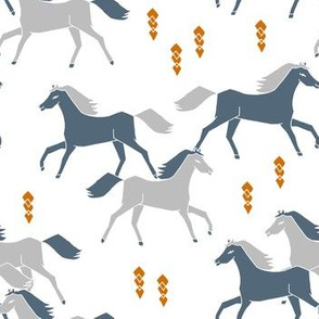 horses // running horses grey and blue boys cowboy 