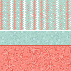 Kelp Stripe with Starfish & Periwinkle in Blue, Coral/Red & White