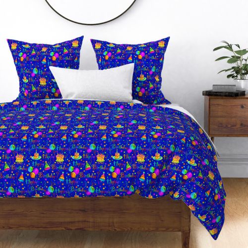 Happy Birthday!/Blue Fabric | Spoonflower