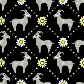 Goats and Daisies -Blk Bkgd