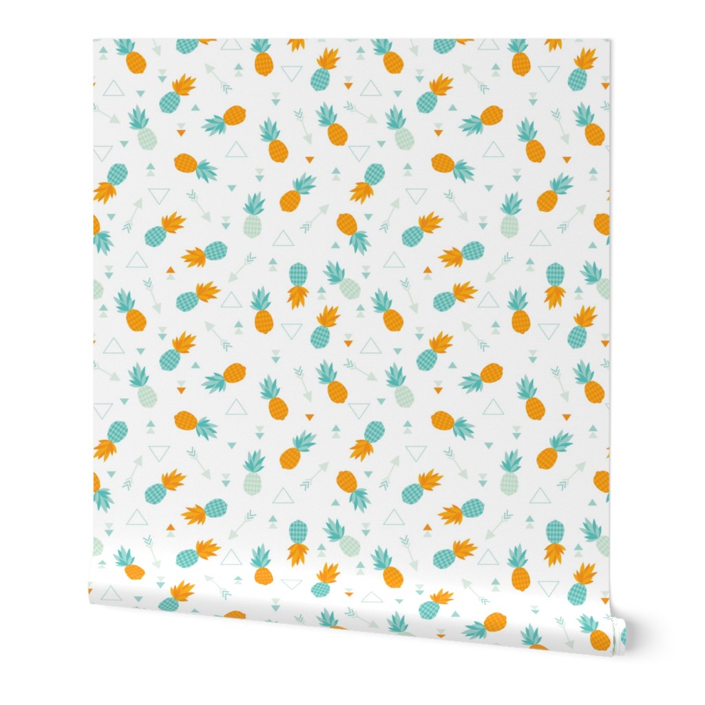 summer pinapples in orange and soft blue gender neutral geometric arrows illustration print