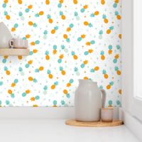 summer pinapples in orange and soft blue gender neutral geometric arrows illustration print