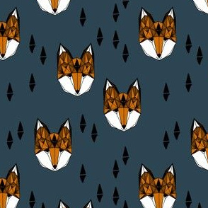 fox // navy and rust geometric fox head foxes woodland boys men navy blue