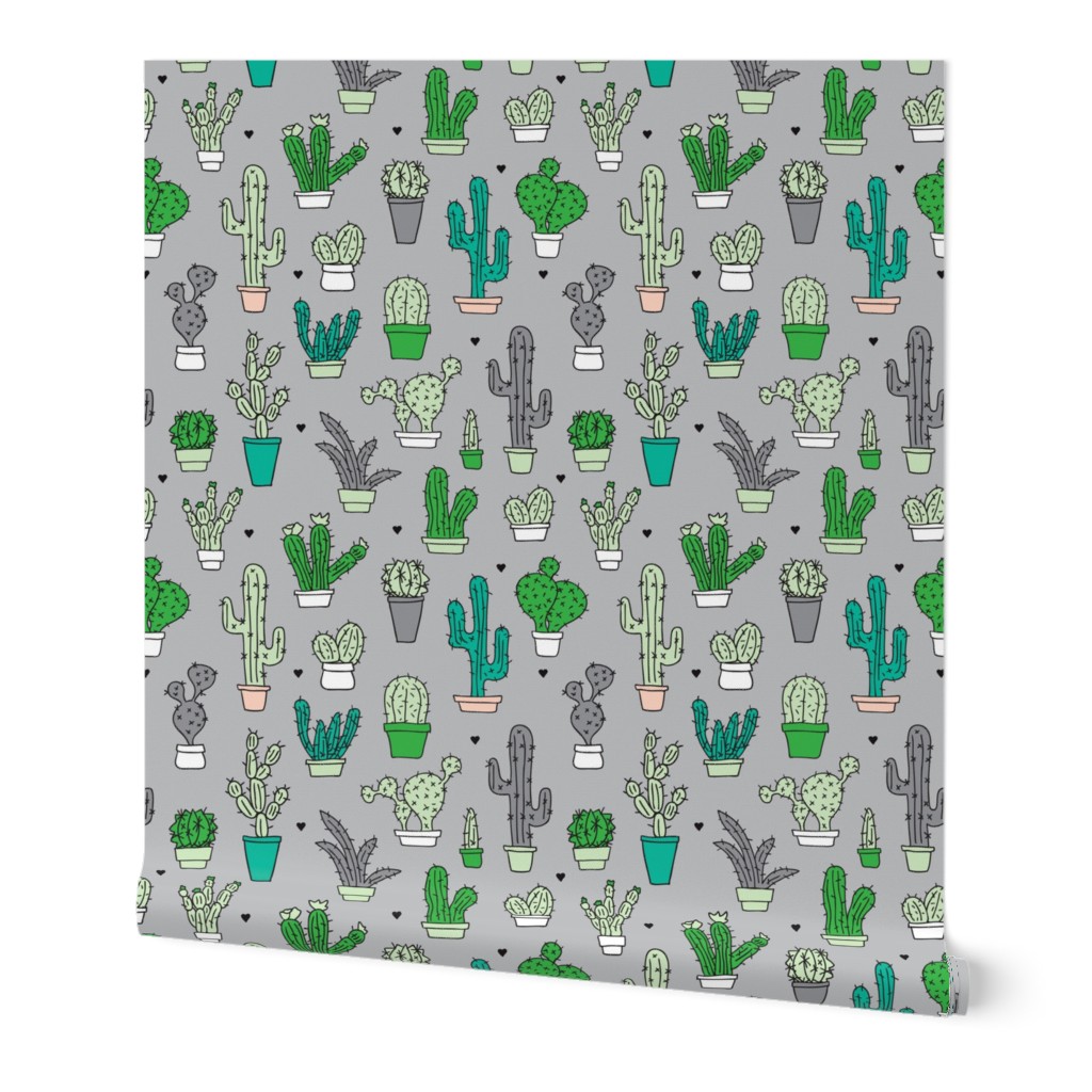 Cactus cacti summer garden botanical green and gray gender neutral pattern 