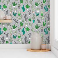 Cactus cacti summer garden botanical green and gray gender neutral pattern 