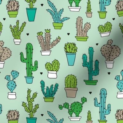 Cactus cacti summer garden botanical green mint and blue kids pattern 