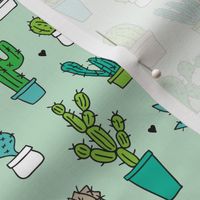 Cactus cacti summer garden botanical green mint and blue kids pattern 