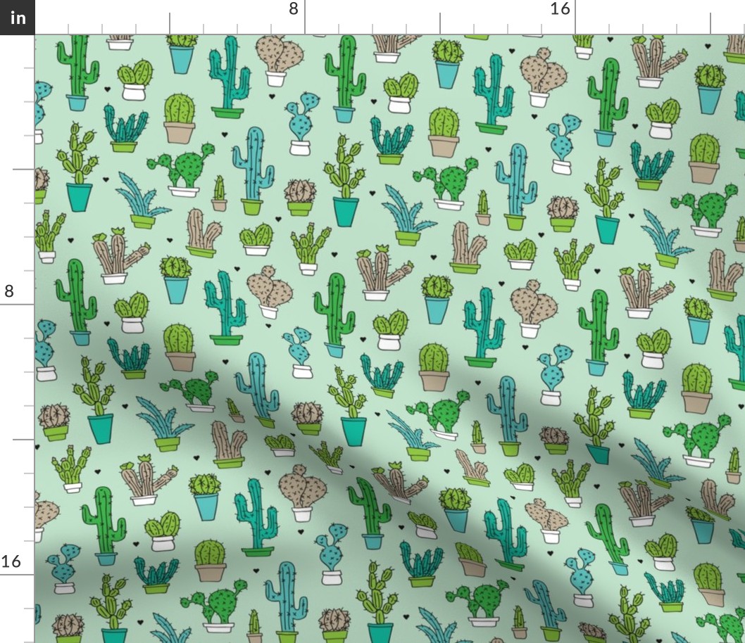 Cactus cacti summer garden botanical green mint and blue kids pattern 